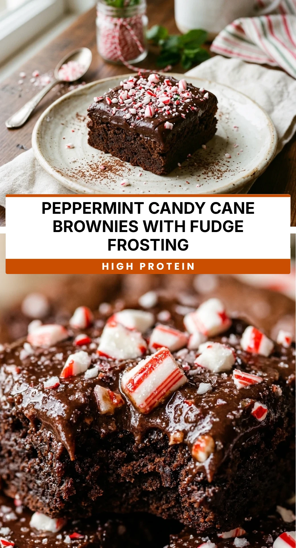 Peppermint Candy Cane Brownies with Fudge Frosting