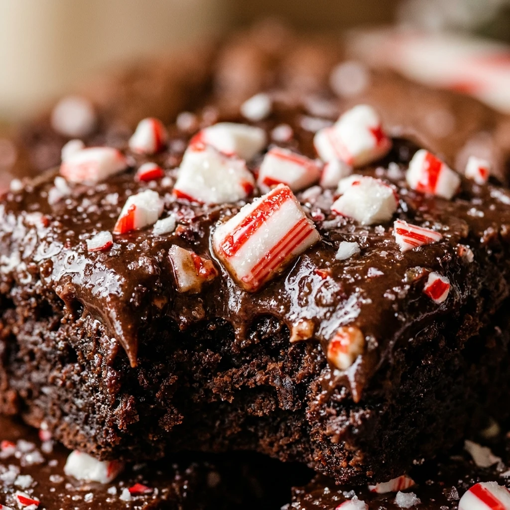 Peppermint Candy Cane Brownies with Fudge Frosting