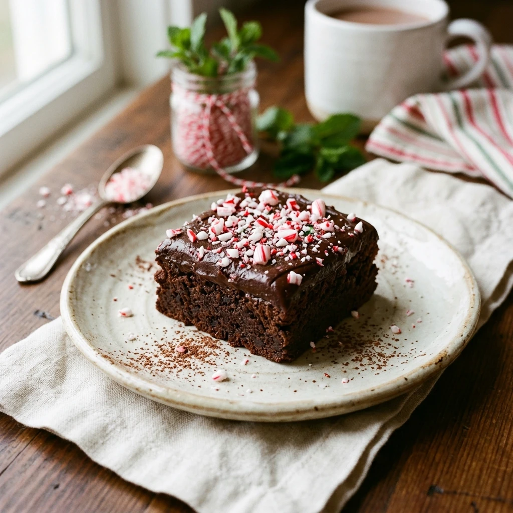 Peppermint Candy Cane Brownies with Fudge Frosting