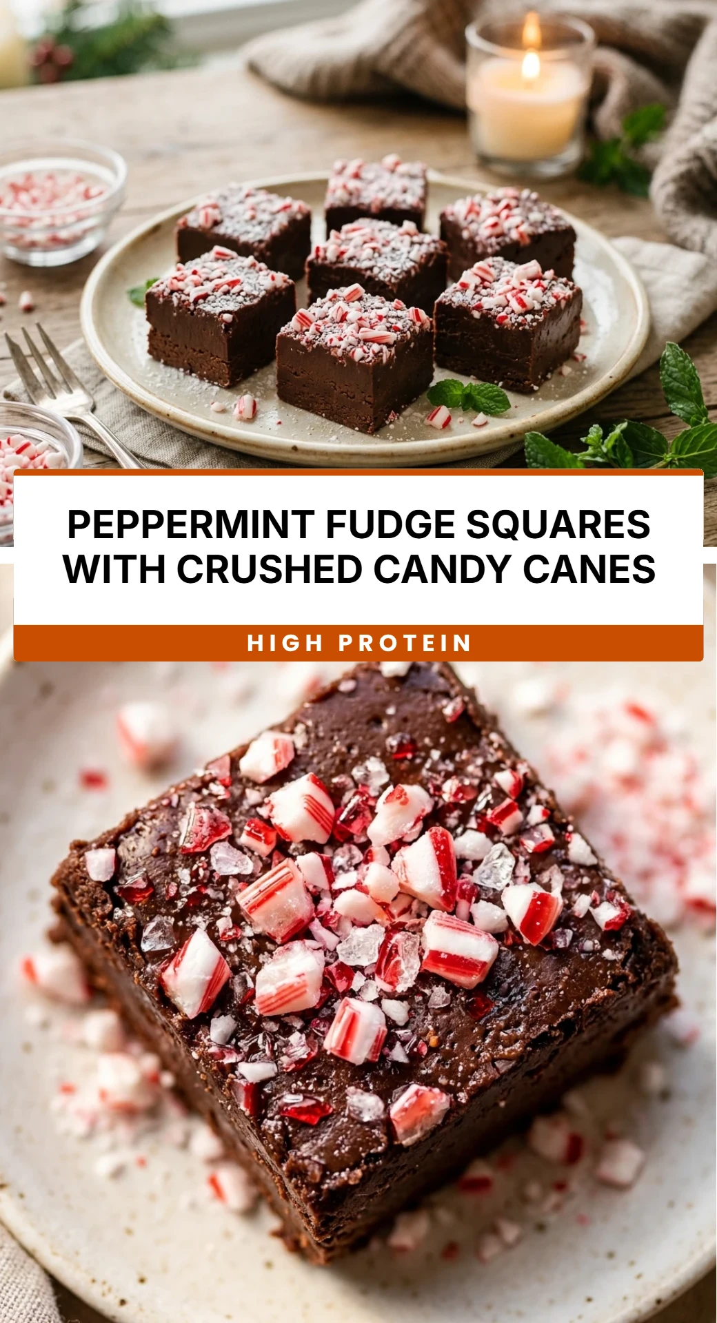 Peppermint Fudge Squares with Crushed Candy Canes