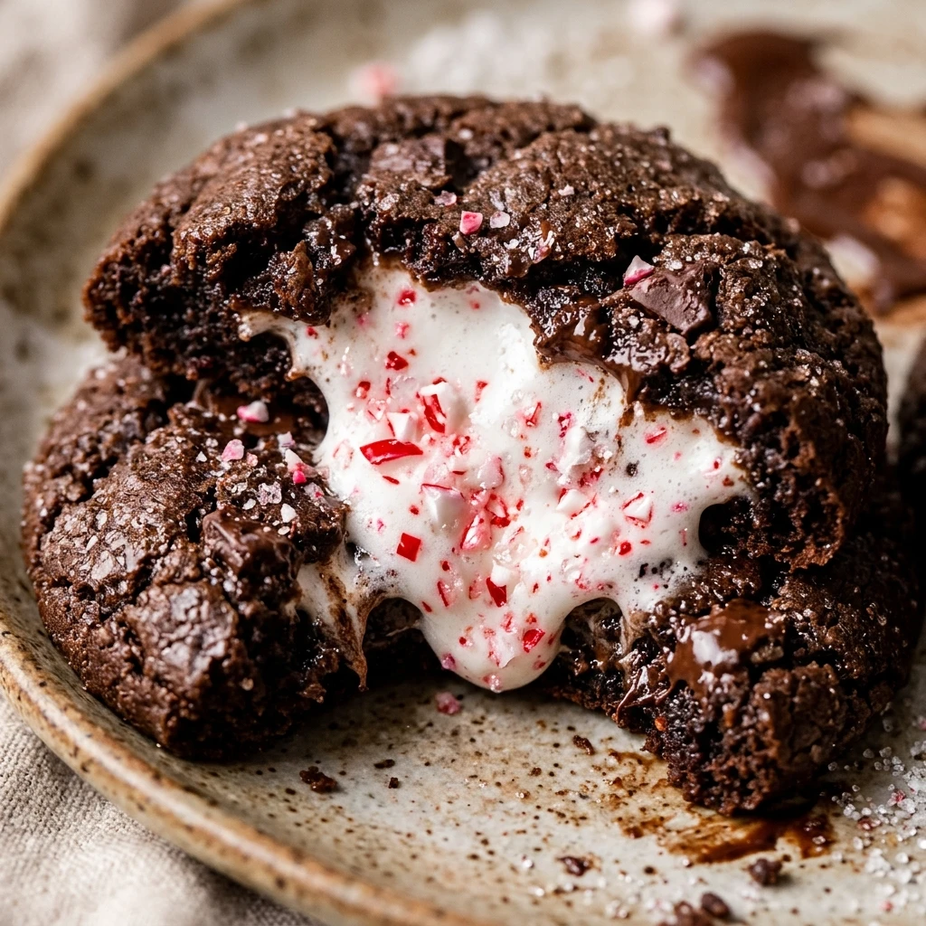 Peppermint Marshmallow Stuffed Chocolate Cookies