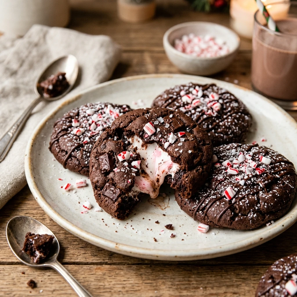 Peppermint Marshmallow Stuffed Chocolate Cookies