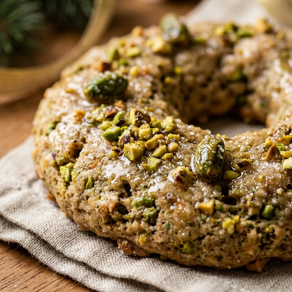 Pistachio Cardamom Christmas Wreath Cookies