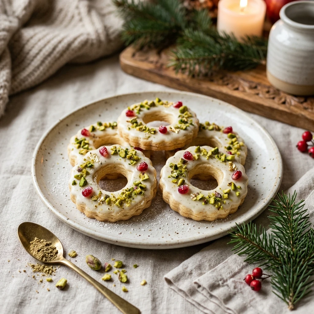 Pistachio Cardamom Christmas Wreath Cookies