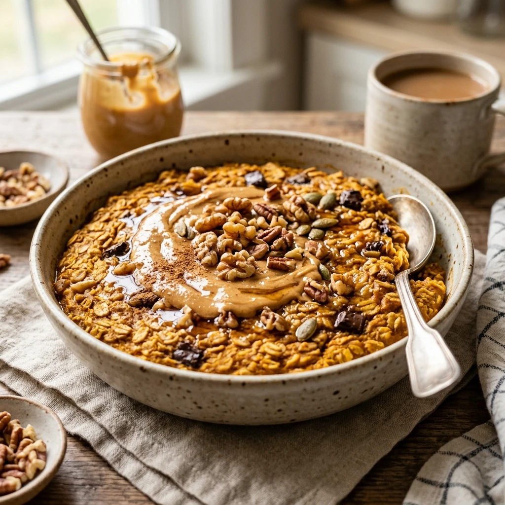 Pumpkin Baked Oats With Peanut Butter High Protein
