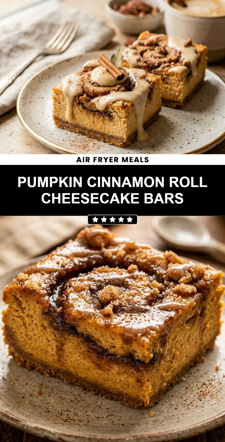 Pumpkin Cinnamon Roll Cheesecake Bars