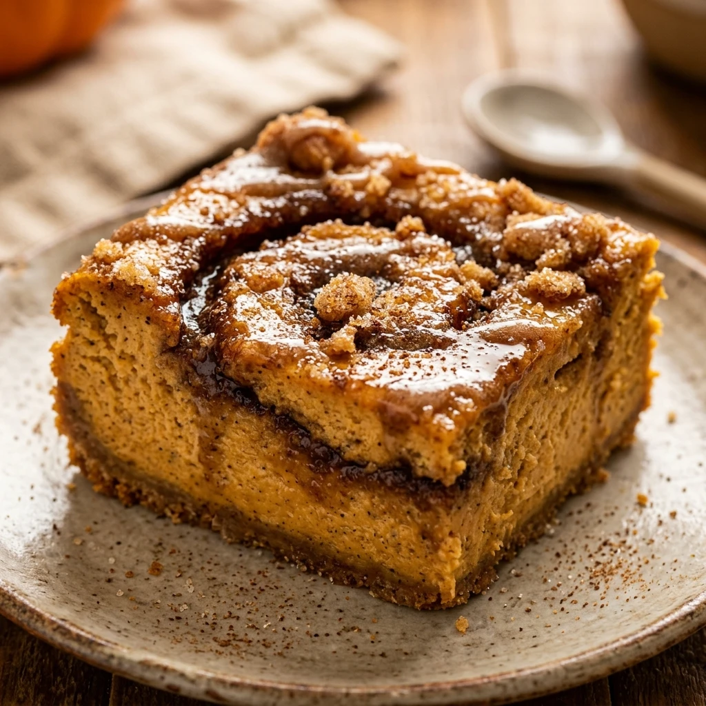 Pumpkin Cinnamon Roll Cheesecake Bars
