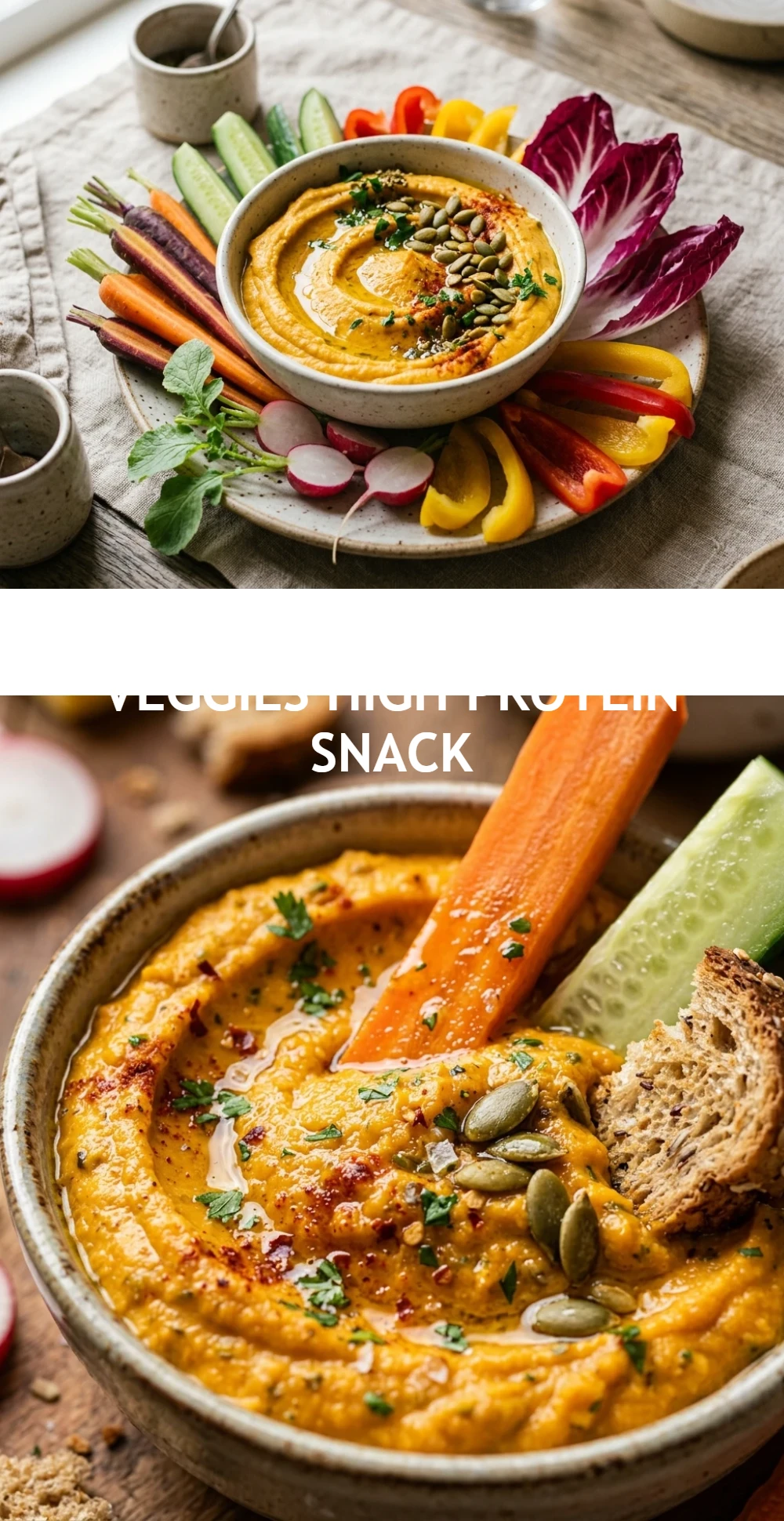 Pumpkin Hummus With Veggies High Protein Snack