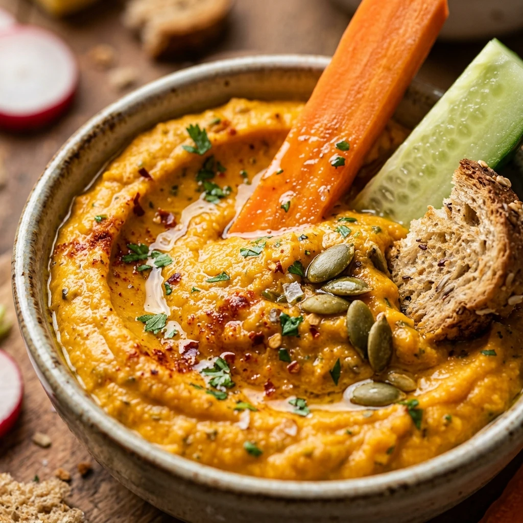 Pumpkin Hummus With Veggies High Protein Snack