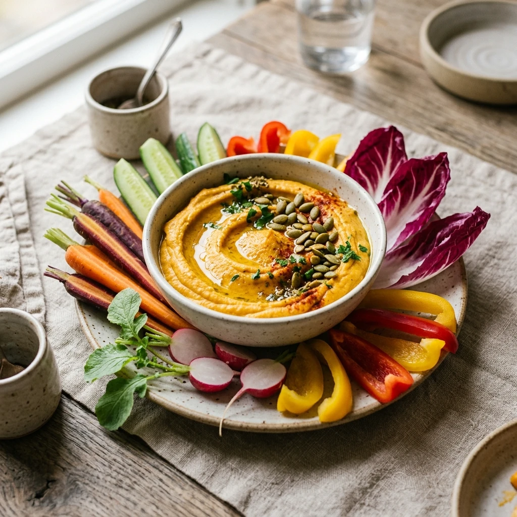 Pumpkin Hummus With Veggies High Protein Snack
