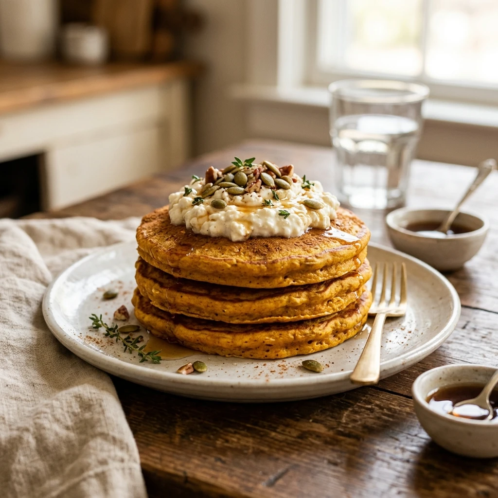 Pumpkin Protein Pancakes With Cottage Cheese