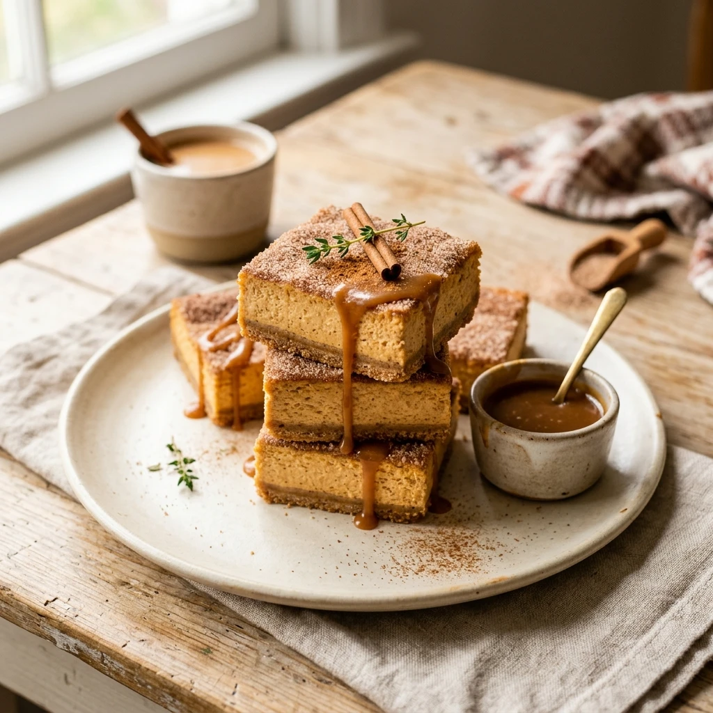 Pumpkin Spice Churro Cheesecake Bars