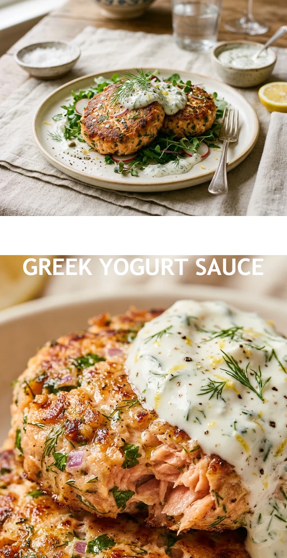 Salmon Cakes with Greek Yogurt Sauce