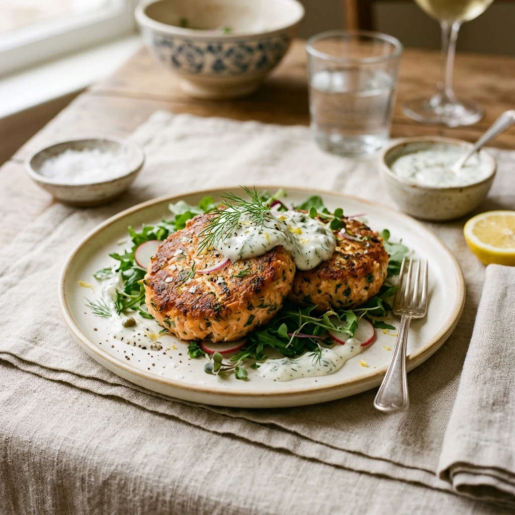 Salmon Cakes with Greek Yogurt Sauce