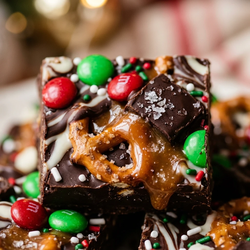 Salted Caramel Christmas Pretzel Bark