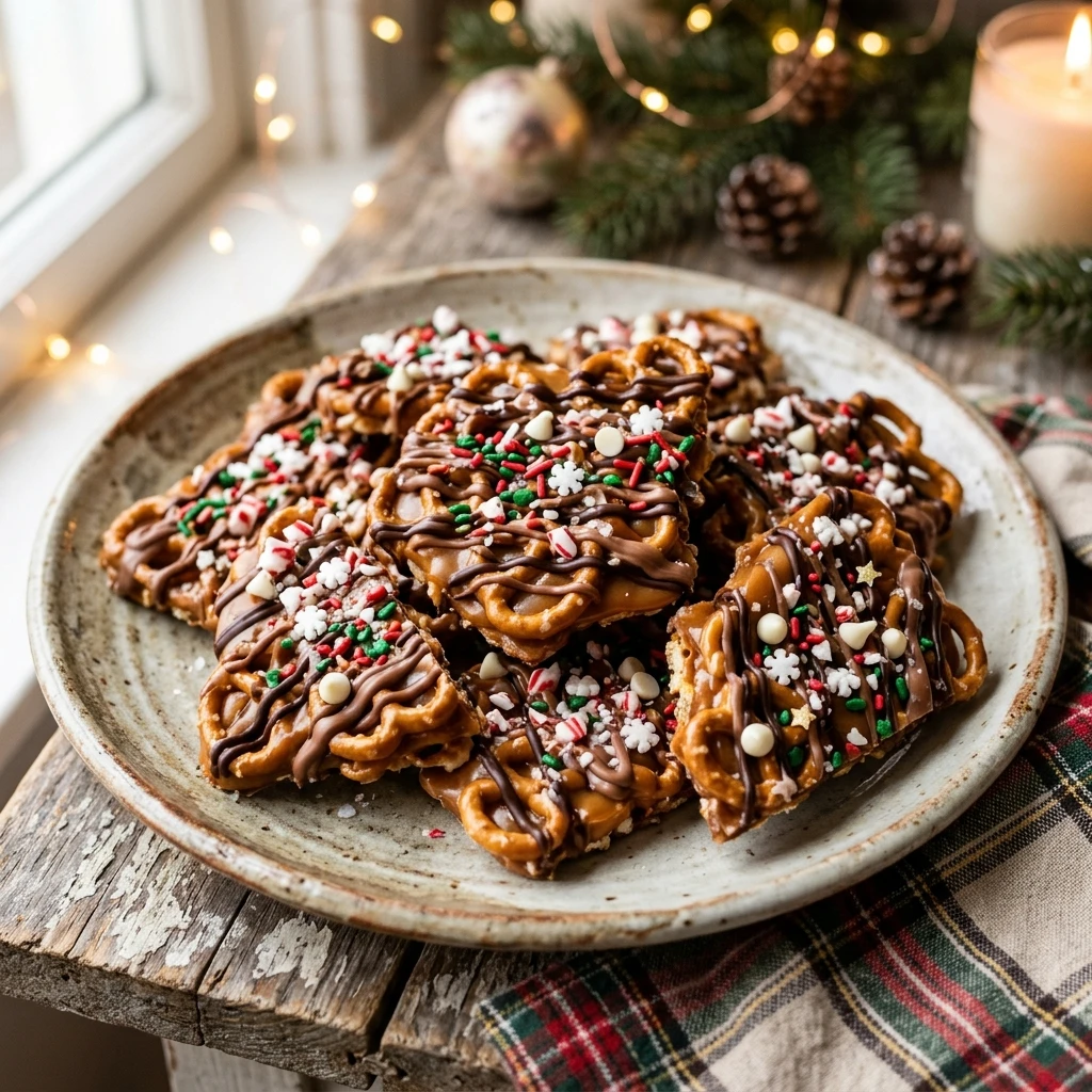 Salted Caramel Christmas Pretzel Bark