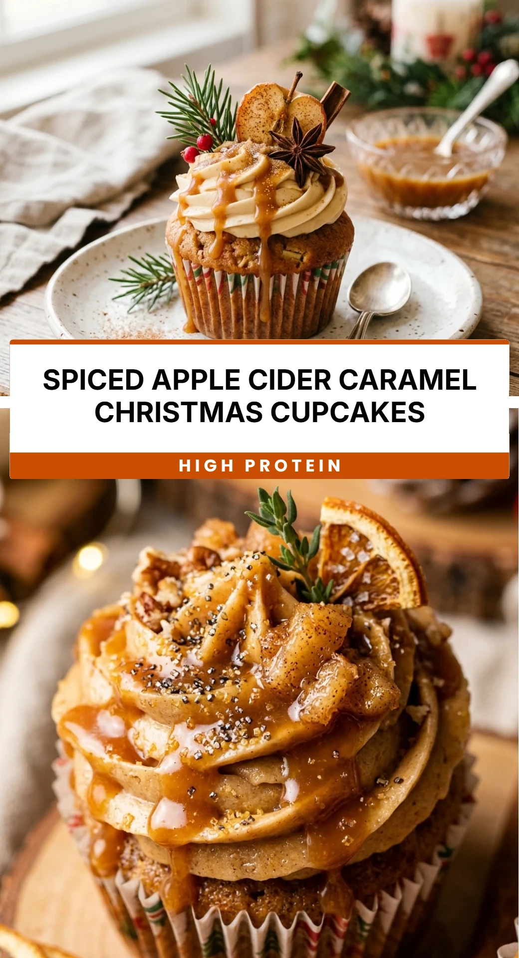 Spiced Apple Cider Caramel Christmas Cupcakes