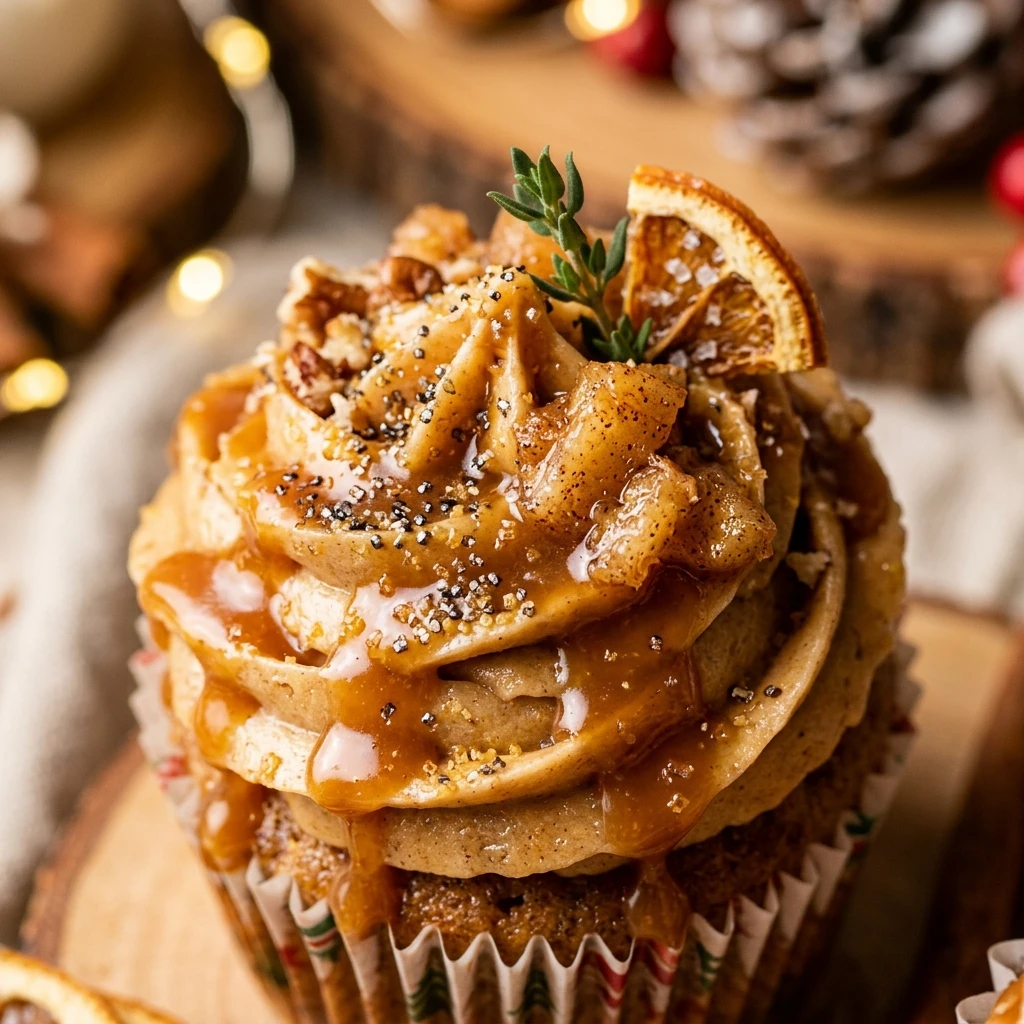 Spiced Apple Cider Caramel Christmas Cupcakes