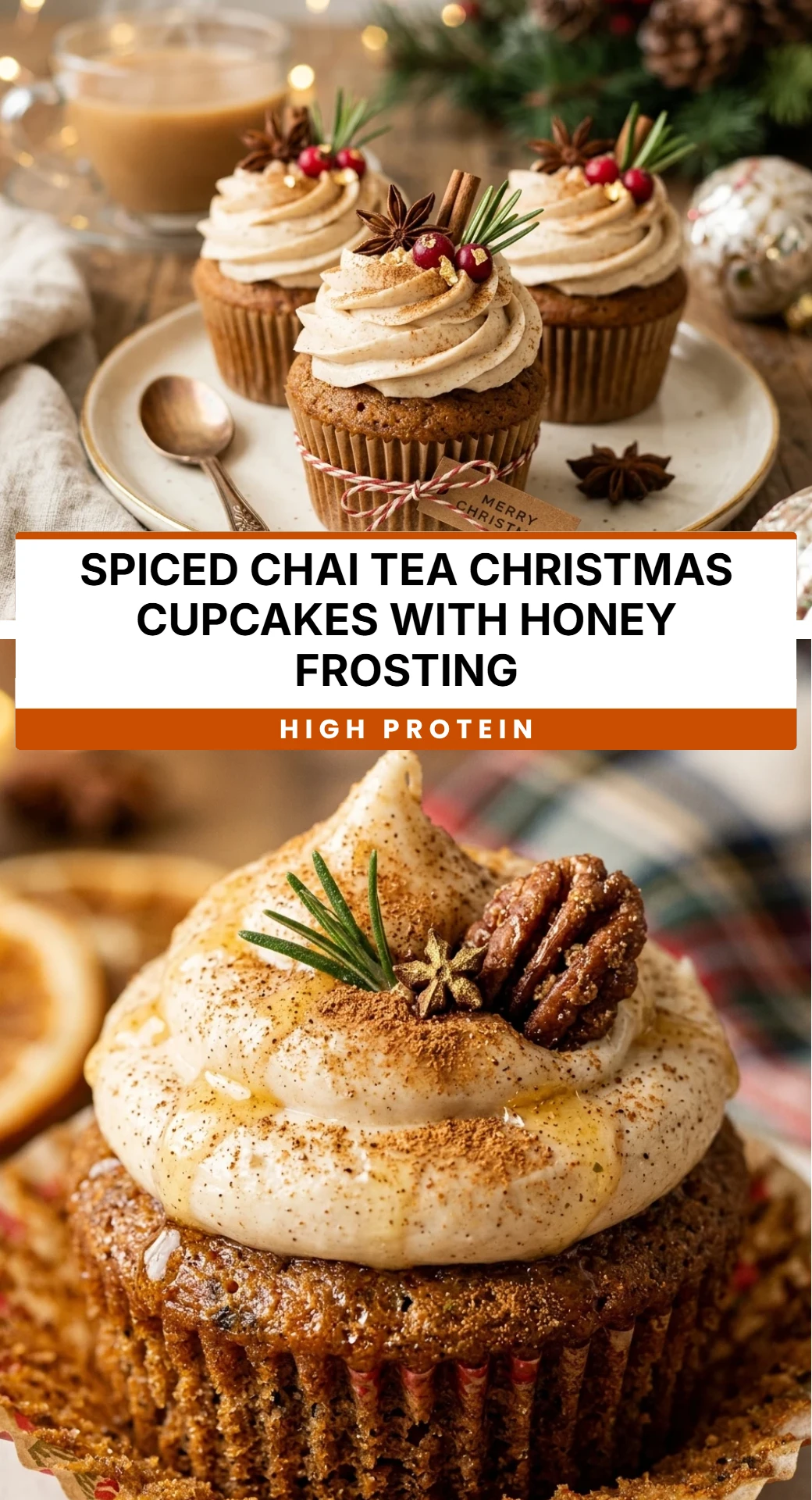 Spiced Chai Tea Christmas Cupcakes with Honey Frosting