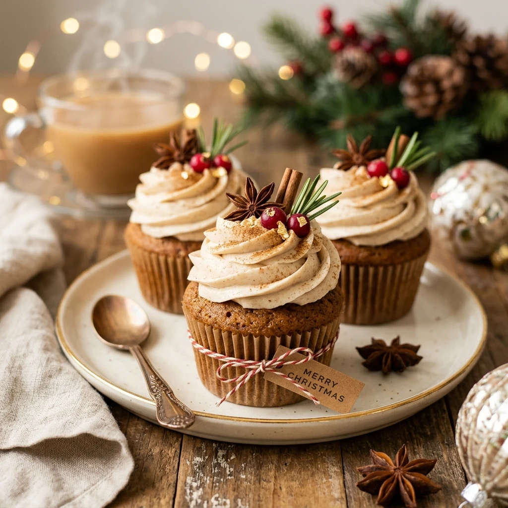Spiced Chai Tea Christmas Cupcakes with Honey Frosting