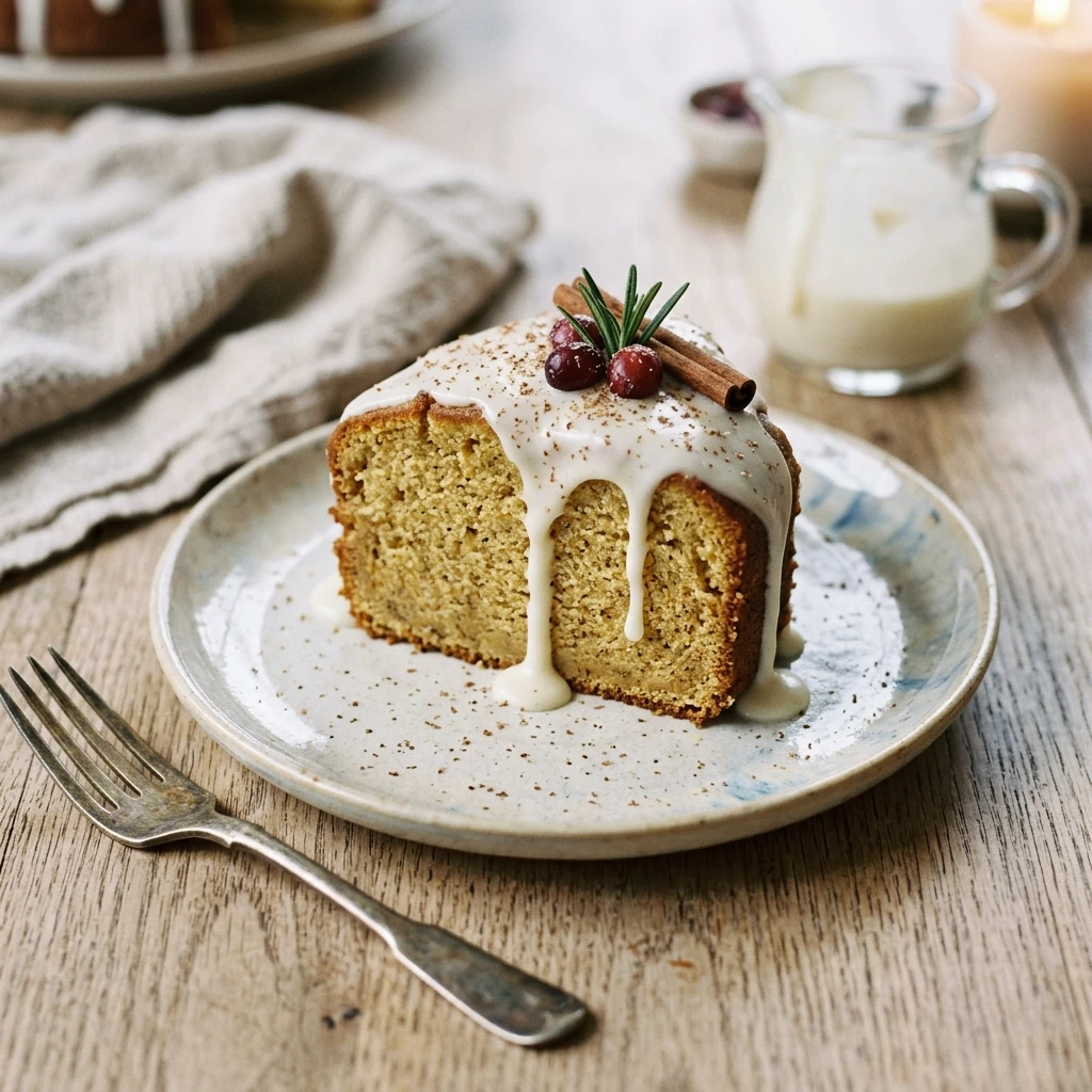 Spiced Eggnog Pound Cake with Vanilla Glaze