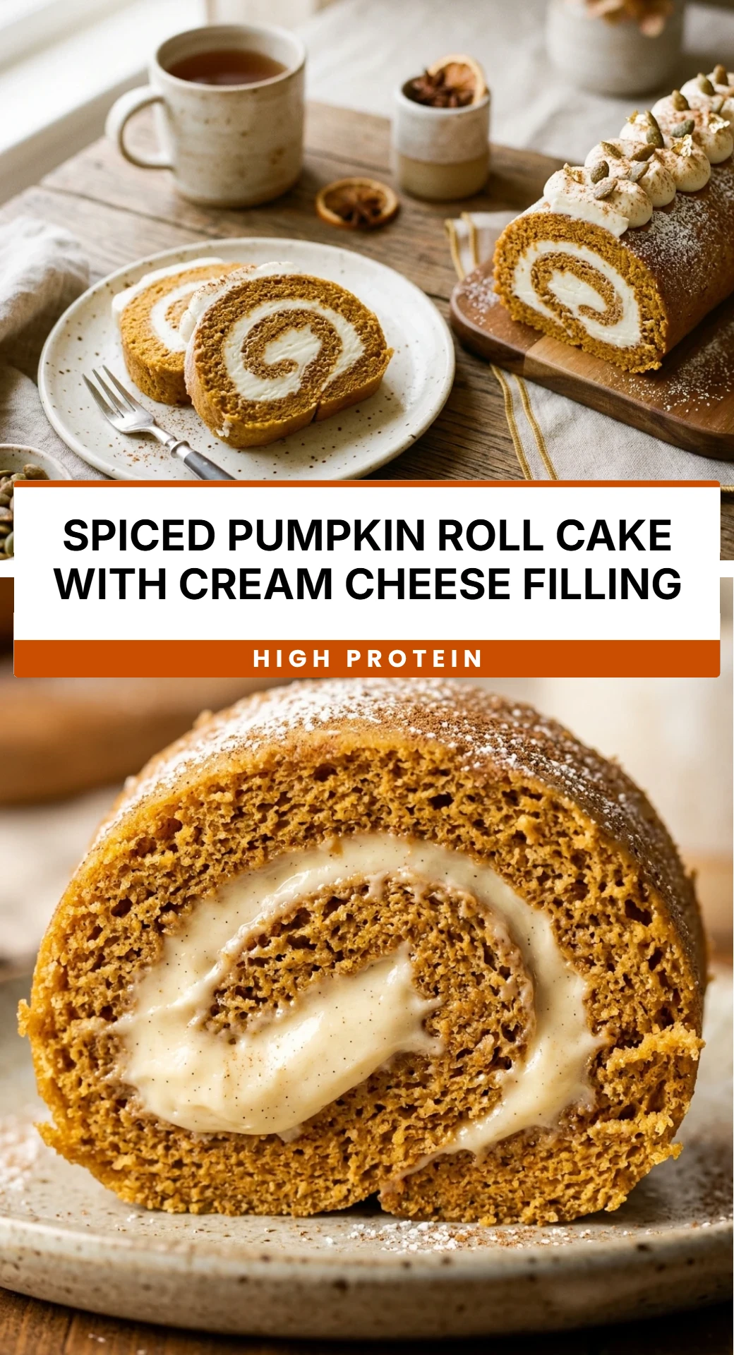Spiced Pumpkin Roll Cake with Cream Cheese Filling