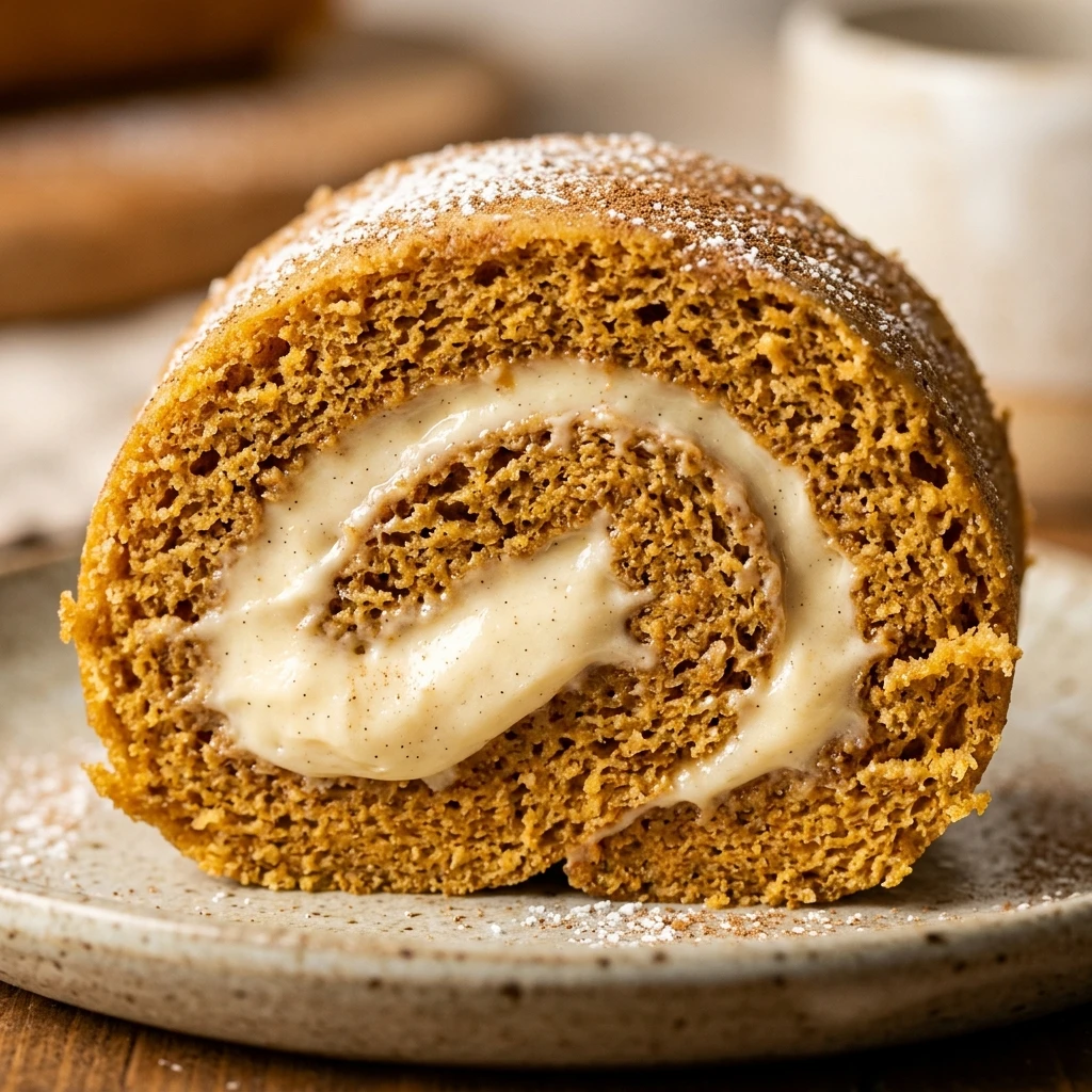 Spiced Pumpkin Roll Cake with Cream Cheese Filling
