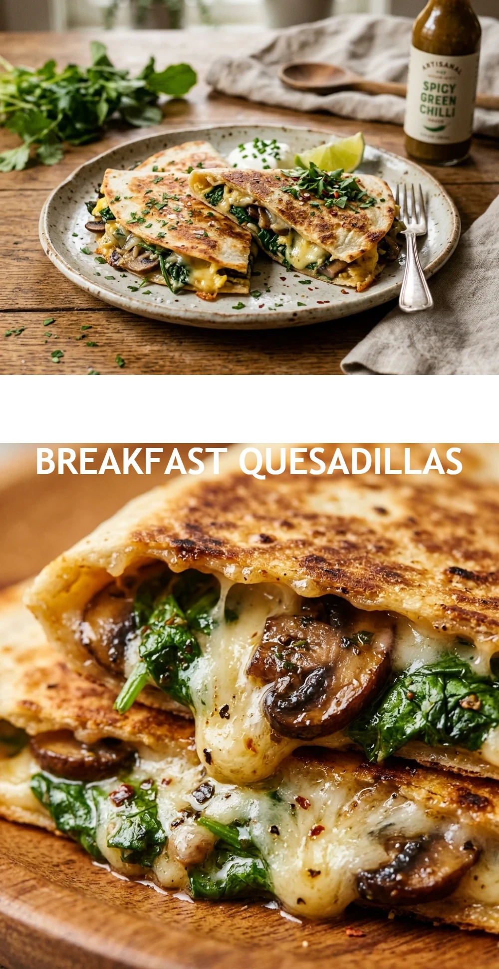 Spinach Mushroom Breakfast Quesadillas