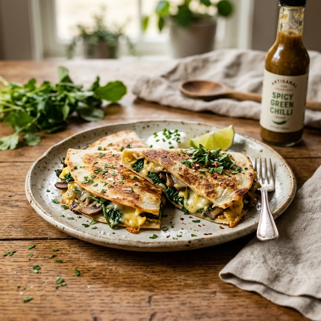 Spinach Mushroom Breakfast Quesadillas