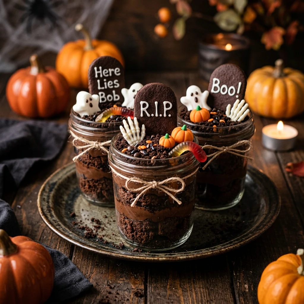 Spooky Halloween Brownie Graveyard Cups