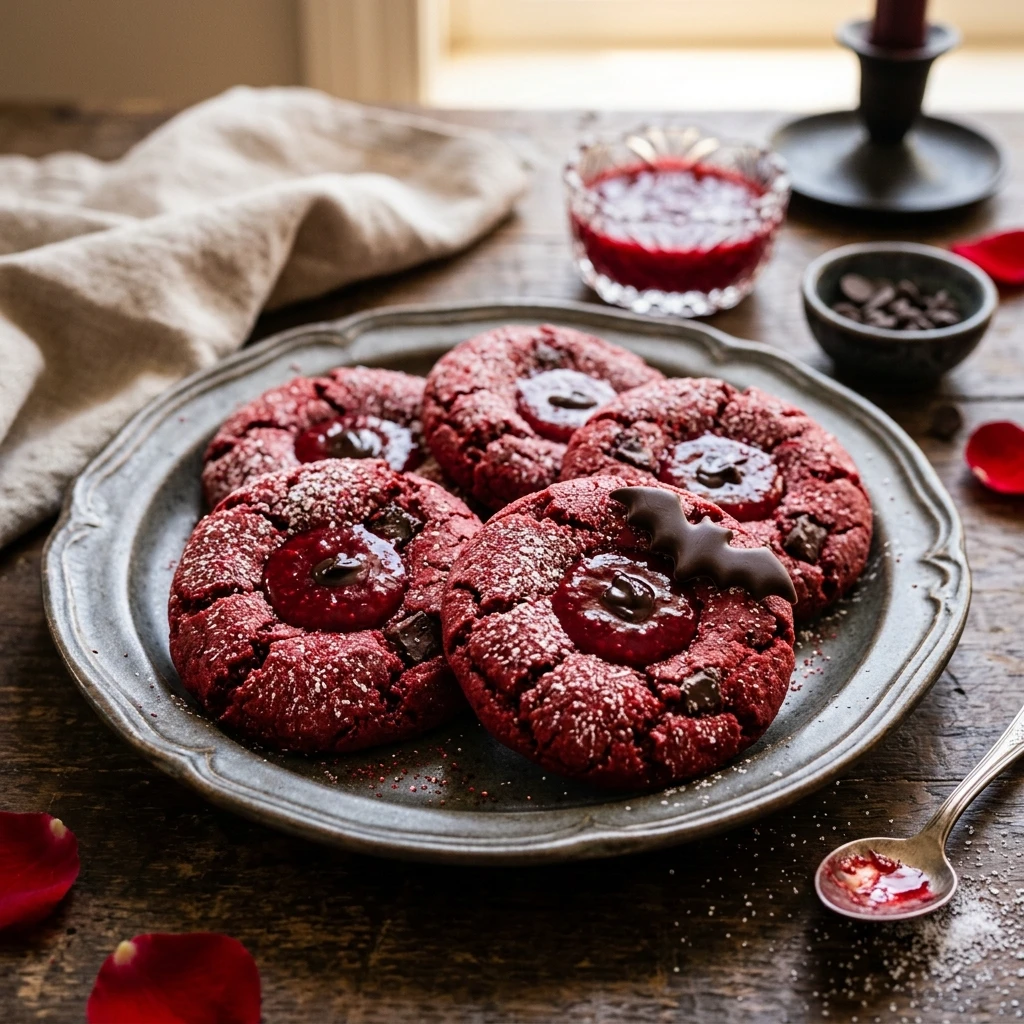 Spooky Vampire Kiss Red Velvet Cookies