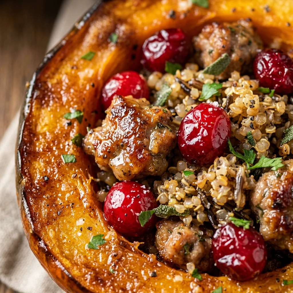 Stuffed Acorn Squash With Sausage And Cranberries