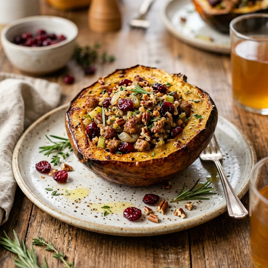 Stuffed Acorn Squash With Sausage And Cranberries