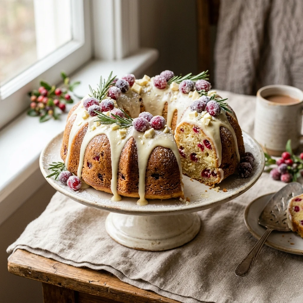 Sugared Cranberry White Chocolate Bundt Cake