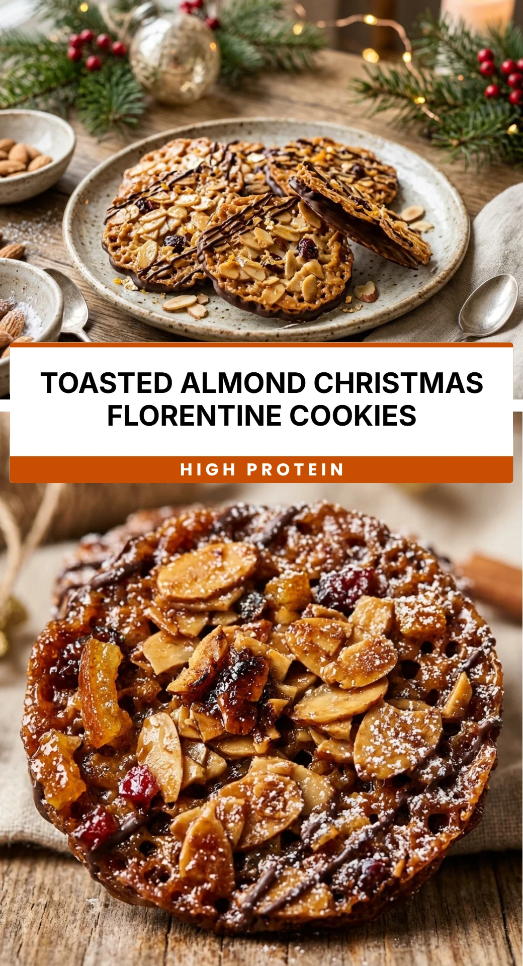 Toasted Almond Christmas Florentine Cookies