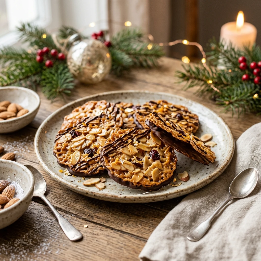 Toasted Almond Christmas Florentine Cookies