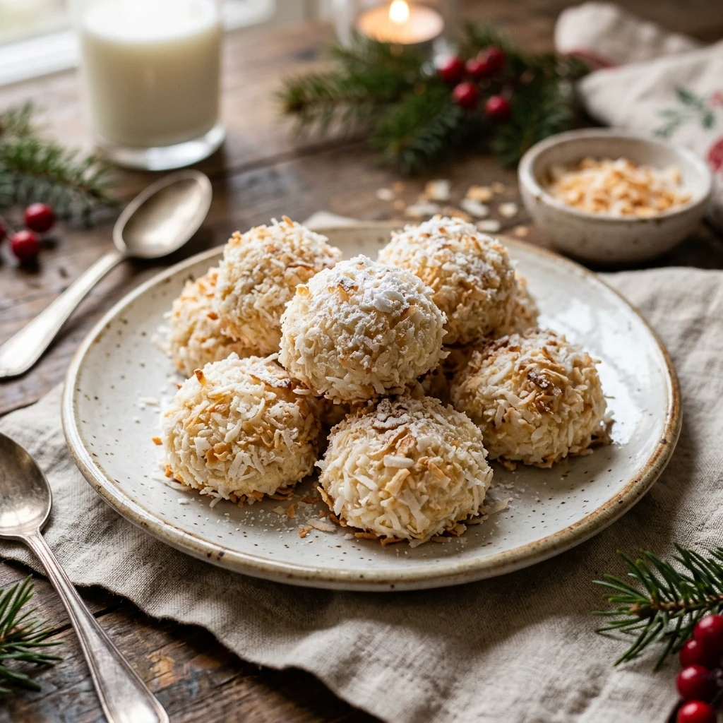 Toasted Coconut Snowball Christmas Cookies
