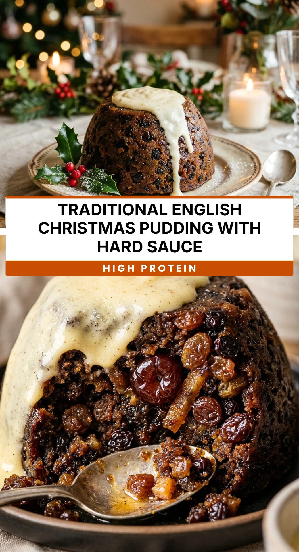 Traditional English Christmas Pudding with Hard Sauce