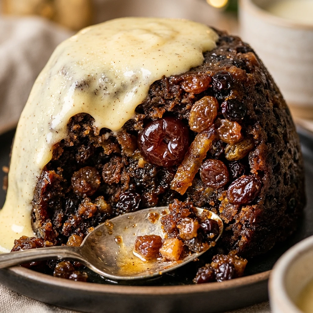 Traditional English Christmas Pudding with Hard Sauce