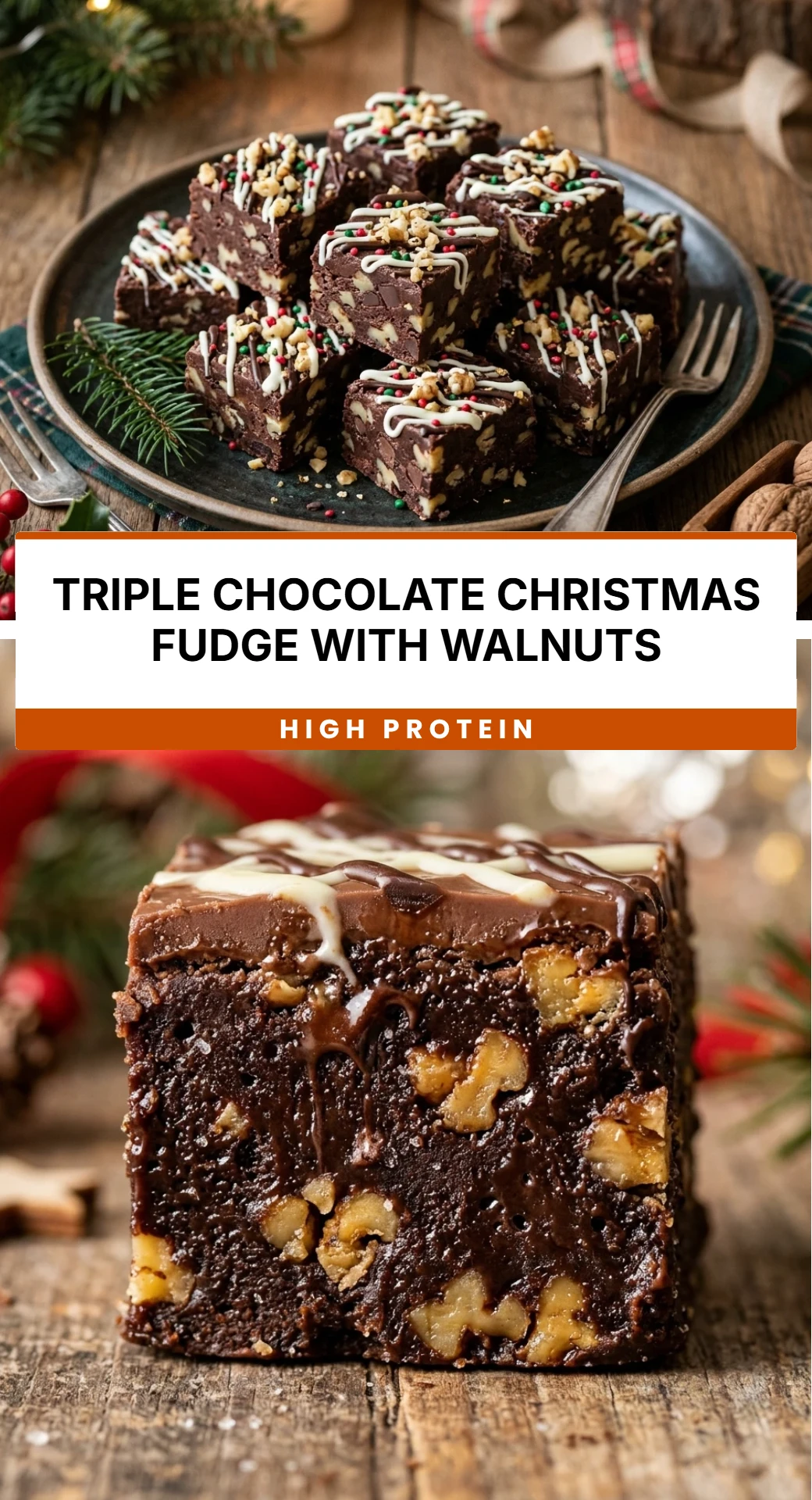Triple Chocolate Christmas Fudge with Walnuts