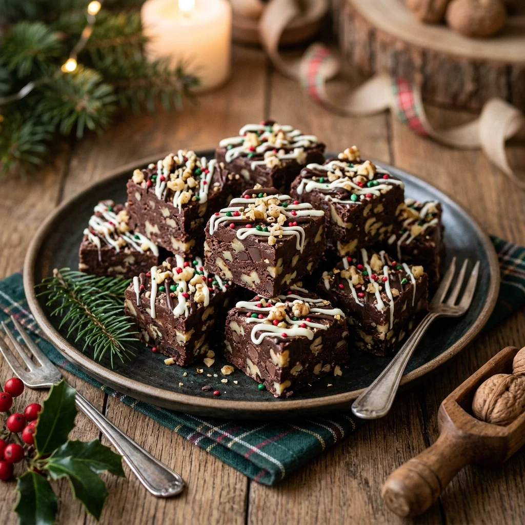 Triple Chocolate Christmas Fudge with Walnuts