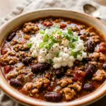 Turkey Chili with Cottage Cheese Topping