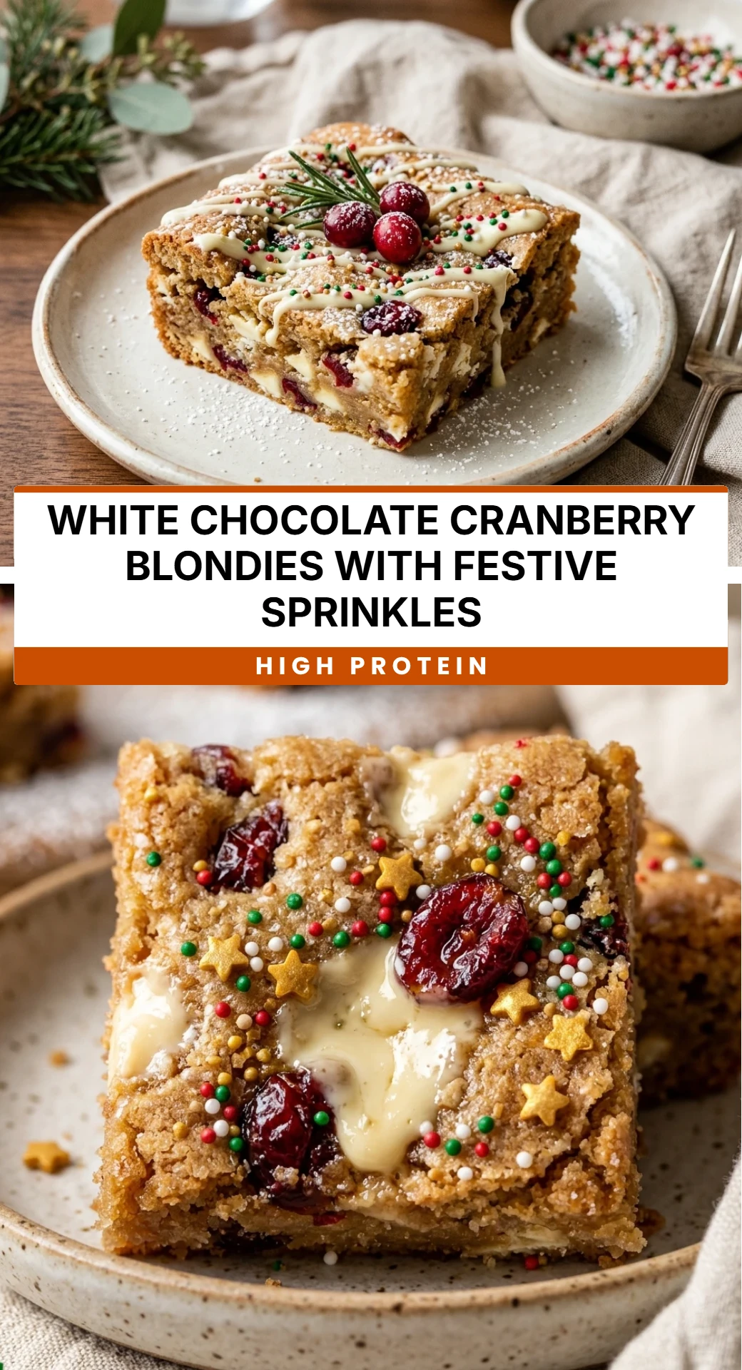 White Chocolate Cranberry Blondies with Festive Sprinkles