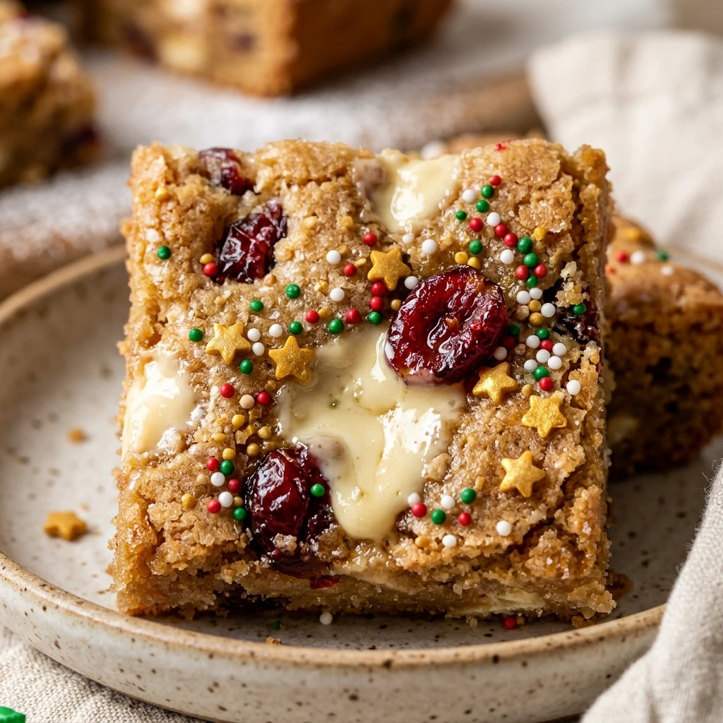 White Chocolate Cranberry Blondies with Festive Sprinkles