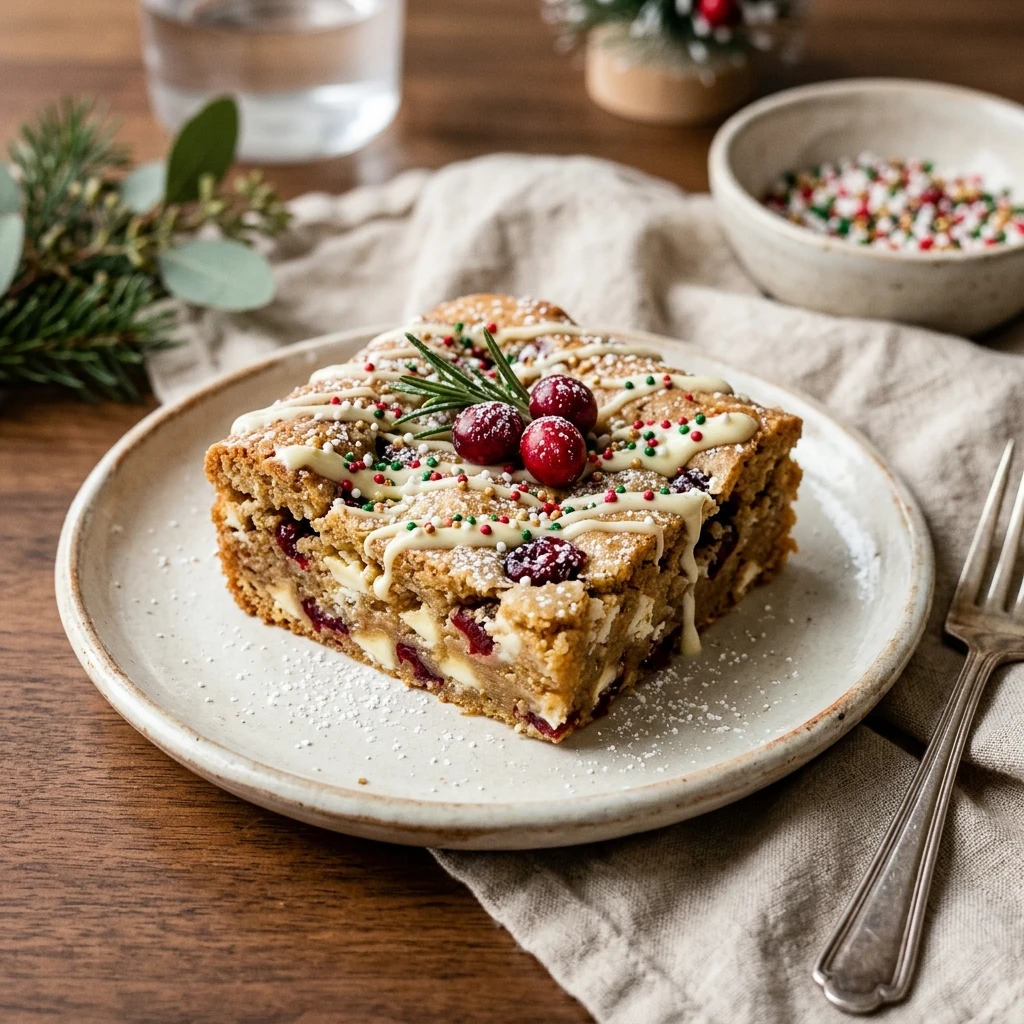 White Chocolate Cranberry Blondies with Festive Sprinkles