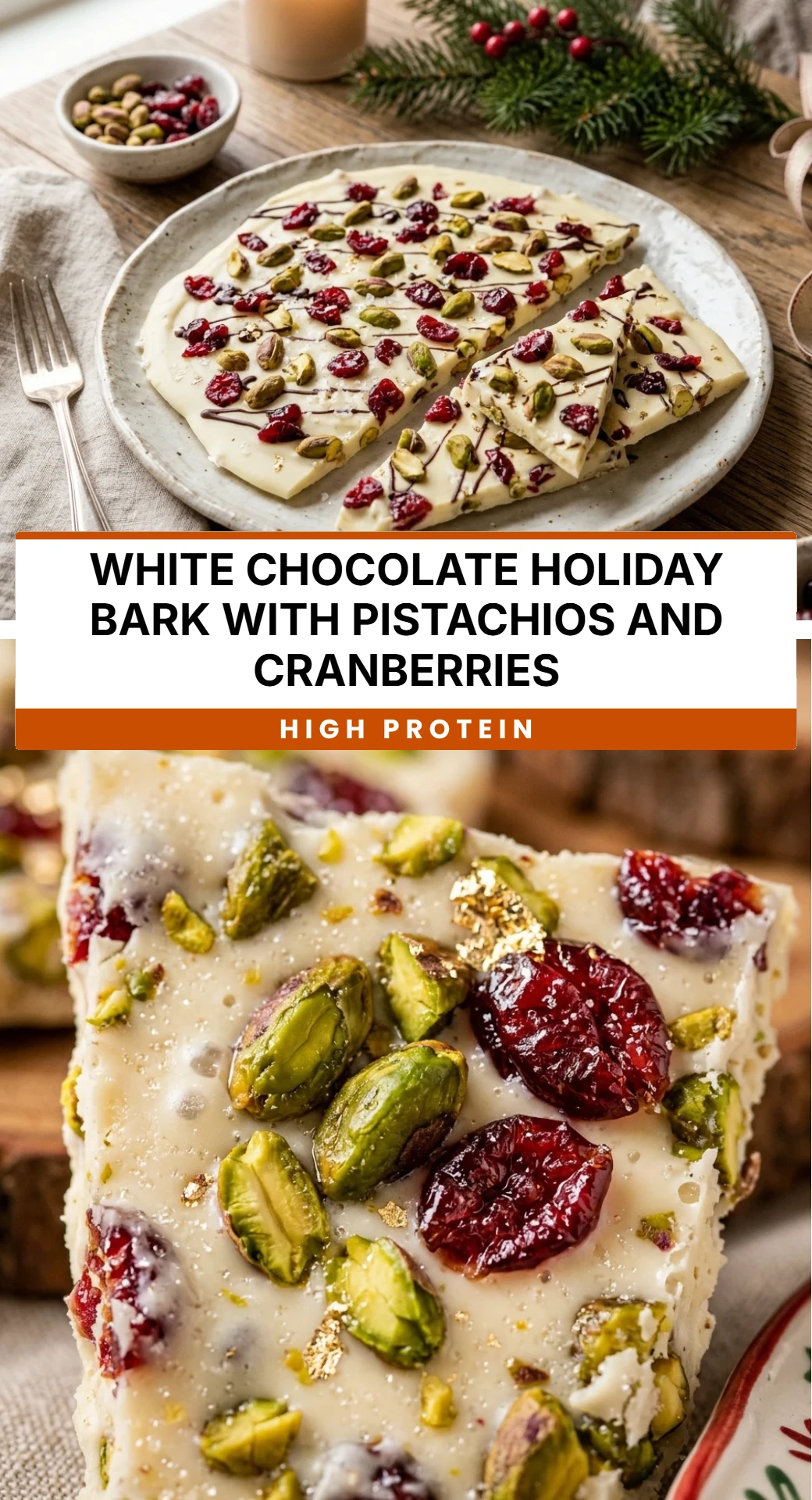 White Chocolate Holiday Bark with Pistachios and Cranberries
