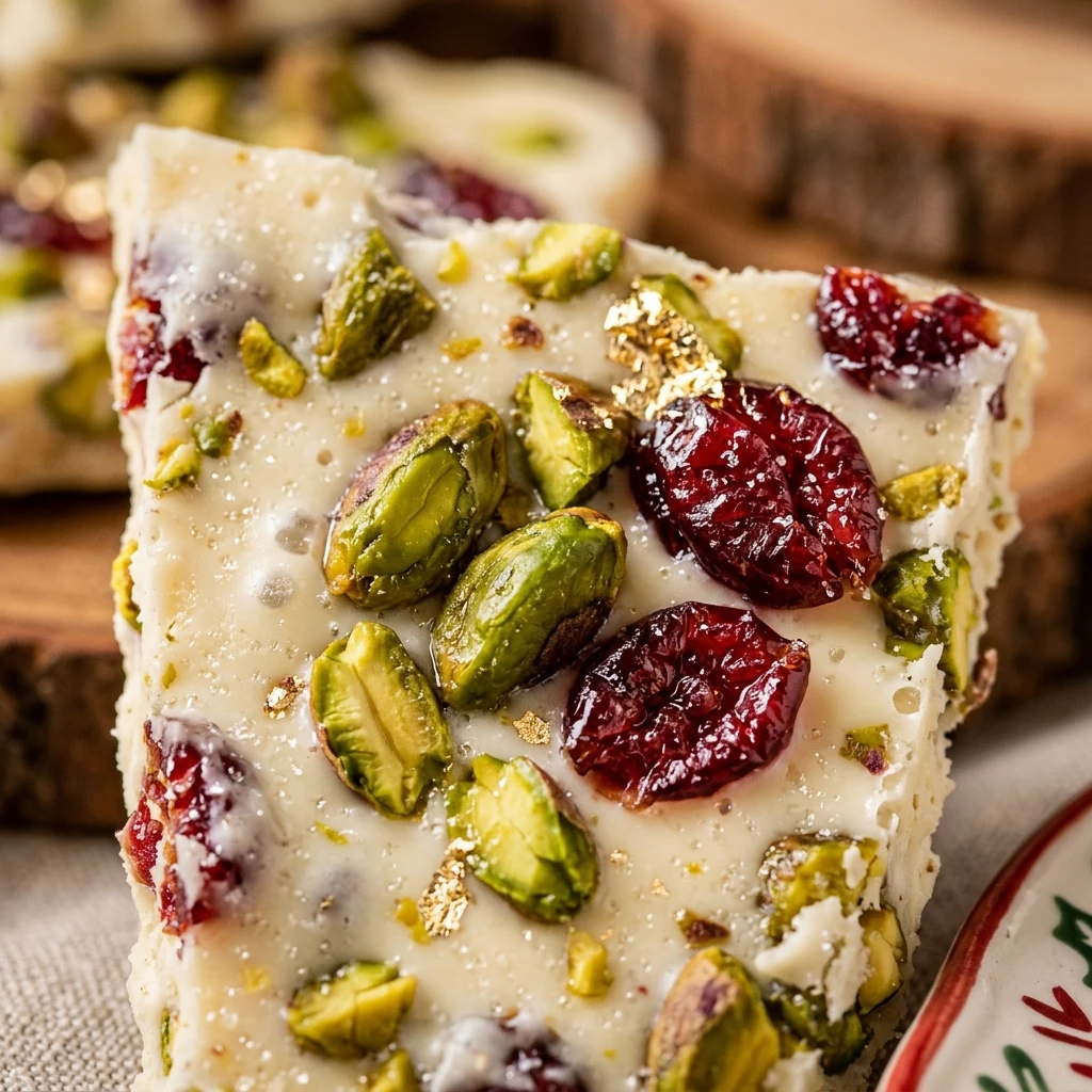 White Chocolate Holiday Bark with Pistachios and Cranberries
