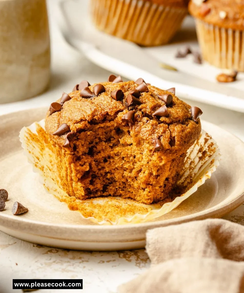 Healthy pumpkin muffins on a wooden table with autumn decor