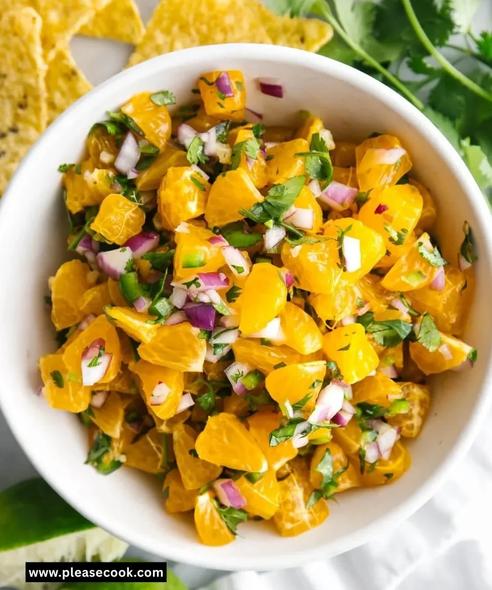 Bowl of fresh Mandarin Orange Salsa with colorful ingredients
