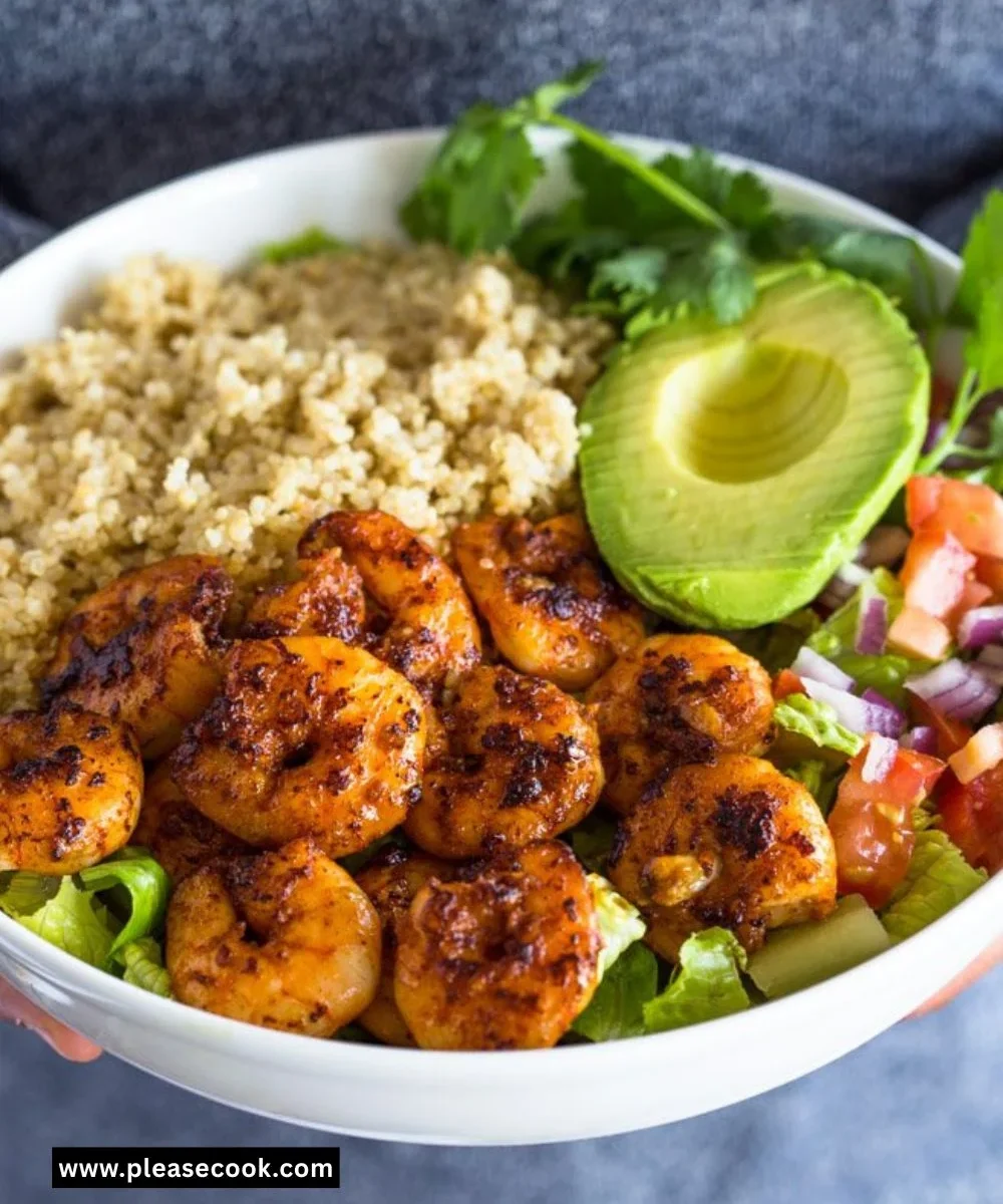 Shrimp Avocado Quinoa Bowl with fresh ingredients and vibrant colors